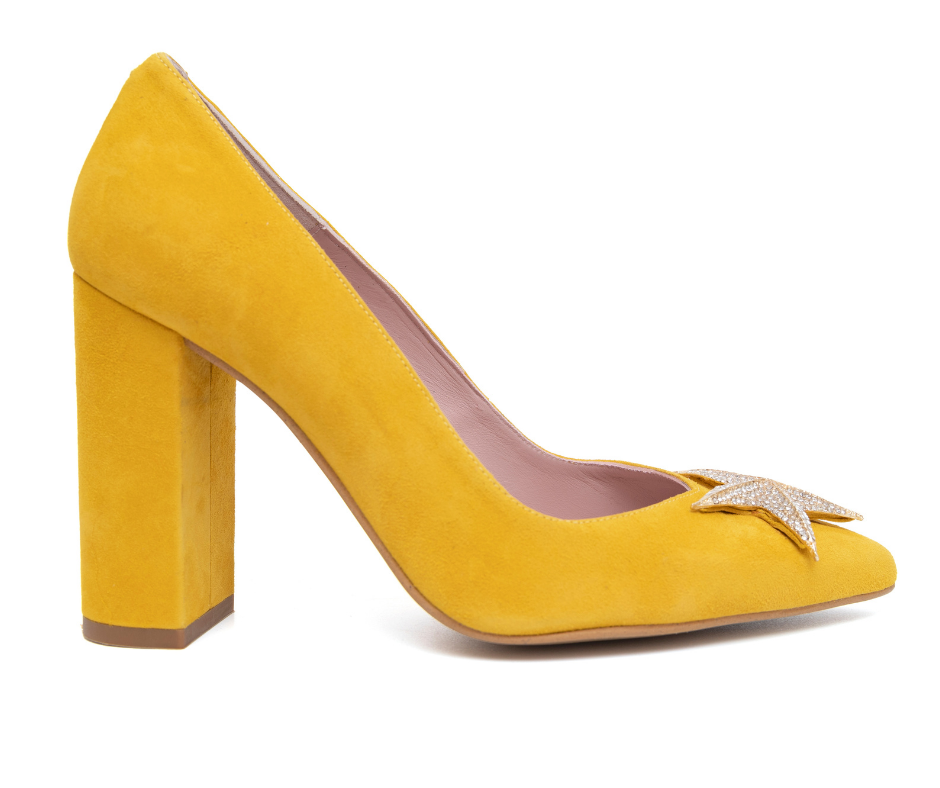 Zapato tacón ancho mostaza I Tienda online de zapatos de diseño
