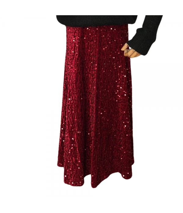 Foto principal Falda terciopelo lentejuelas burdeos